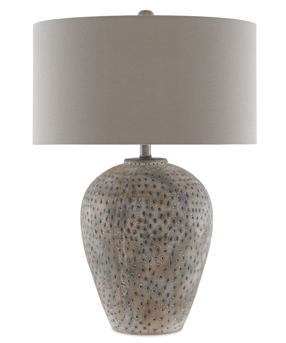 Junius Table Lamp - Earth Gray Terracotta with Linen Shade, Industrial Chic Design for Modern Homes