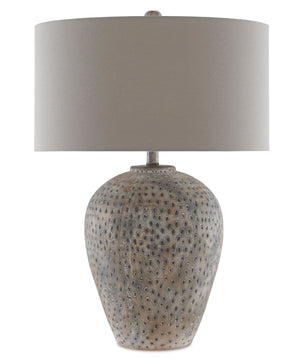 Junius Table Lamp - Earth Gray Terracotta with Linen Shade, Industrial Chic Design for Modern Homes