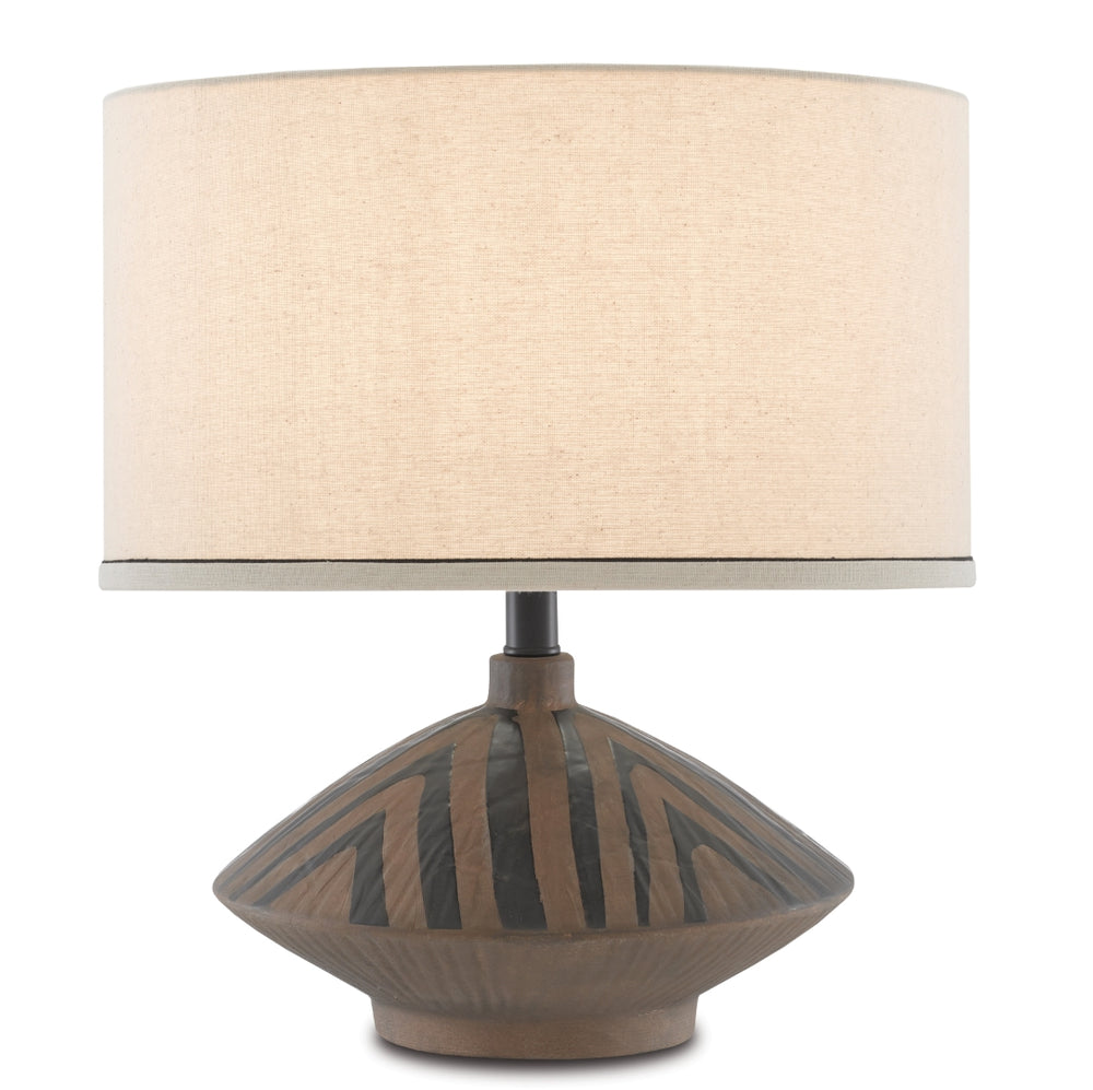 Juno Table Lamp - Elegant Terracotta Design with Matte Brown Finish & Beige Linen Shade for Home Decor