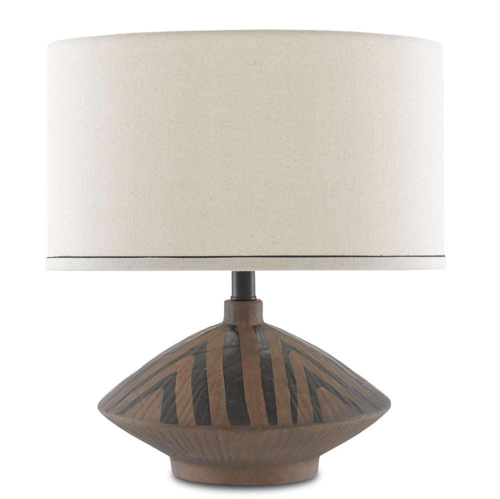 Juno Table Lamp - Elegant Terracotta Design with Matte Brown Finish & Beige Linen Shade for Home Decor