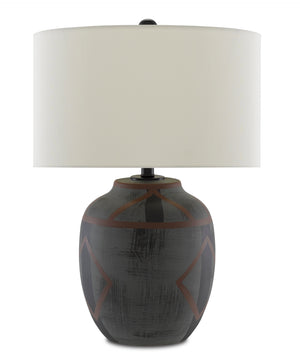 Juste Table Lamp - Handcrafted Terracotta with Dark Blue Finish & Off-White Shantung Shade, 24.25"