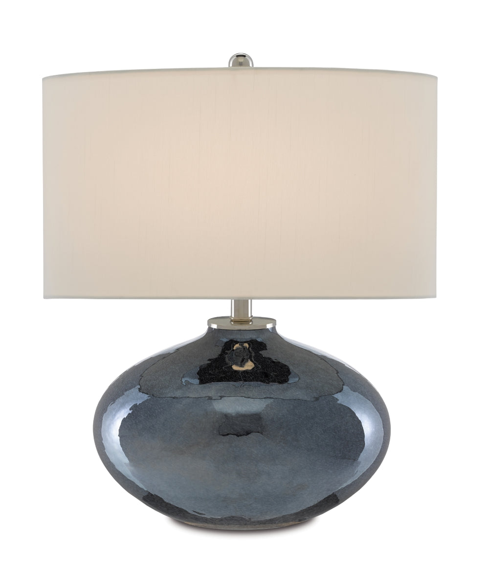 Lucent Blue Table Lamp - Radiant Mercury Glass Design with Polished Nickel Finial for Elegant Decor