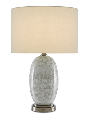 Harmony Table Lamp – Elegant Porcelain Design with Antique Nickel Base & Off-White Linen Shade