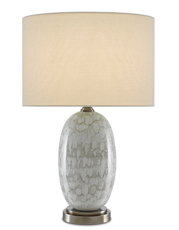 Harmony Table Lamp – Elegant Porcelain Design with Antique Nickel Base & Off-White Linen Shade