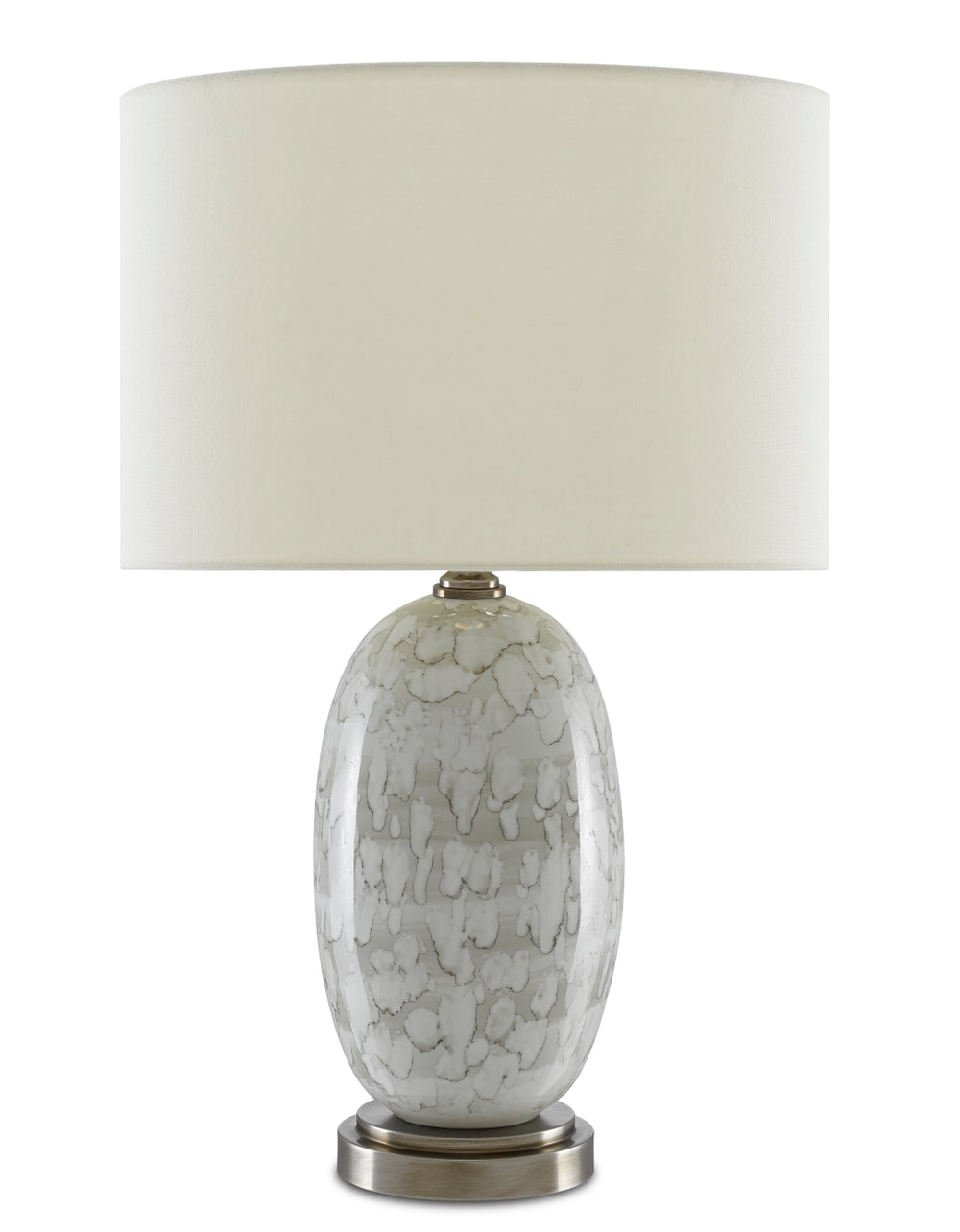 Harmony Table Lamp – Elegant Porcelain Design with Antique Nickel Base & Off-White Linen Shade