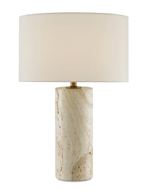 Vespera Table Lamp - Elegant Swirling Marble Design with Antique Brass Finish and Off-White Shade