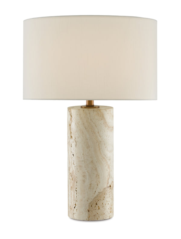Vespera Table Lamp - Elegant Swirling Marble Design with Antique Brass Finish and Off-White Shade