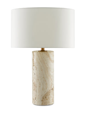 Vespera Table Lamp - Elegant Swirling Marble Design with Antique Brass Finish and Off-White Shade