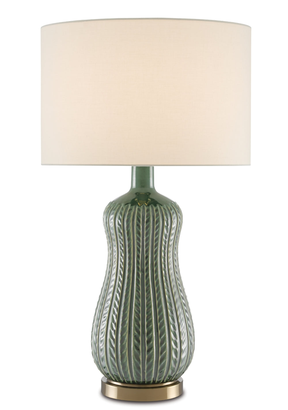 Mamora Green Table Lamp - Elegant Ceramic Design with Ivory Shantung Shade & Leafy Trellis Pattern