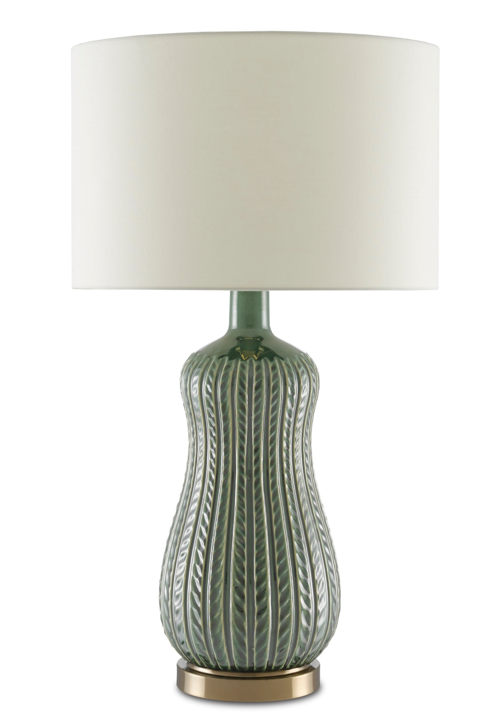 Mamora Green Table Lamp - Elegant Ceramic Design with Ivory Shantung Shade & Leafy Trellis Pattern