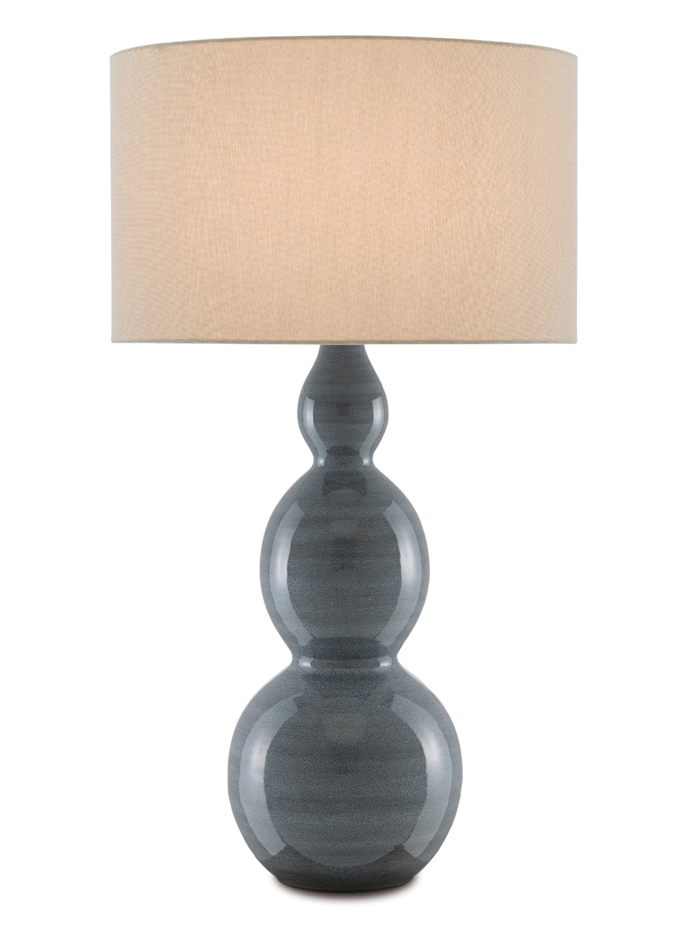 Cymbeline Elegant Gray Triple-Gourd Table Lamp with Natural Linen Shade – Stylish Lighting Decor