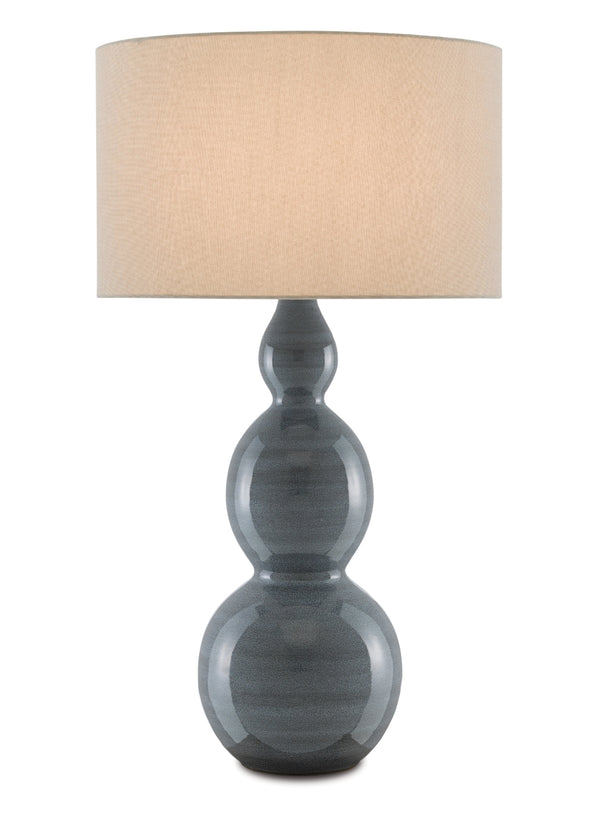 Cymbeline Elegant Gray Triple-Gourd Table Lamp with Natural Linen Shade – Stylish Lighting Decor