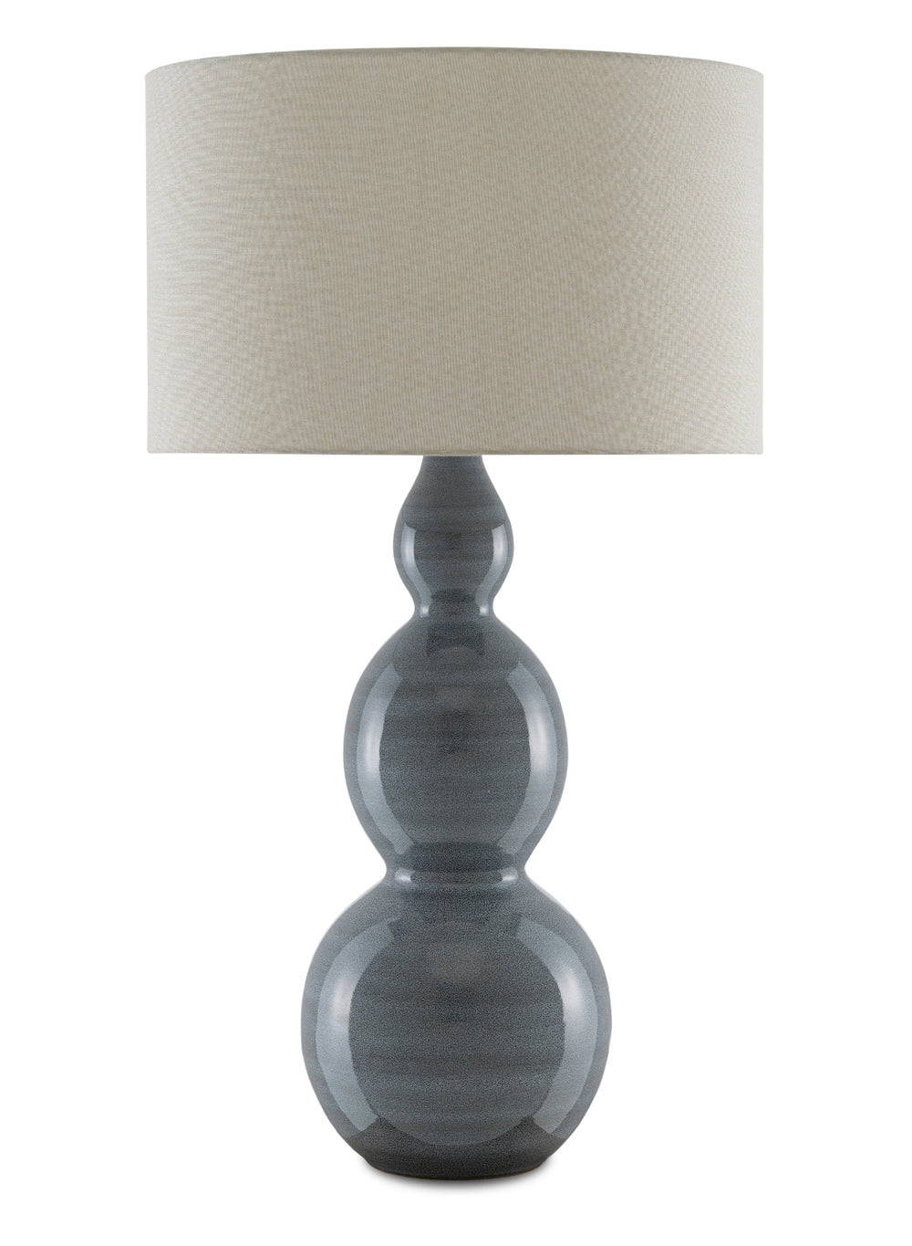 Cymbeline Elegant Gray Triple-Gourd Table Lamp with Natural Linen Shade – Stylish Lighting Decor