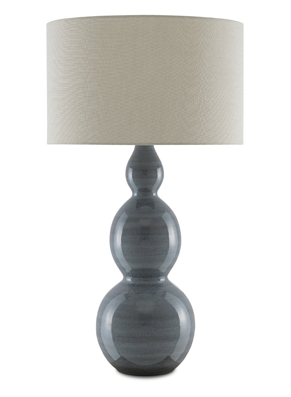 Cymbeline Elegant Gray Triple-Gourd Table Lamp with Natural Linen Shade – Stylish Lighting Decor