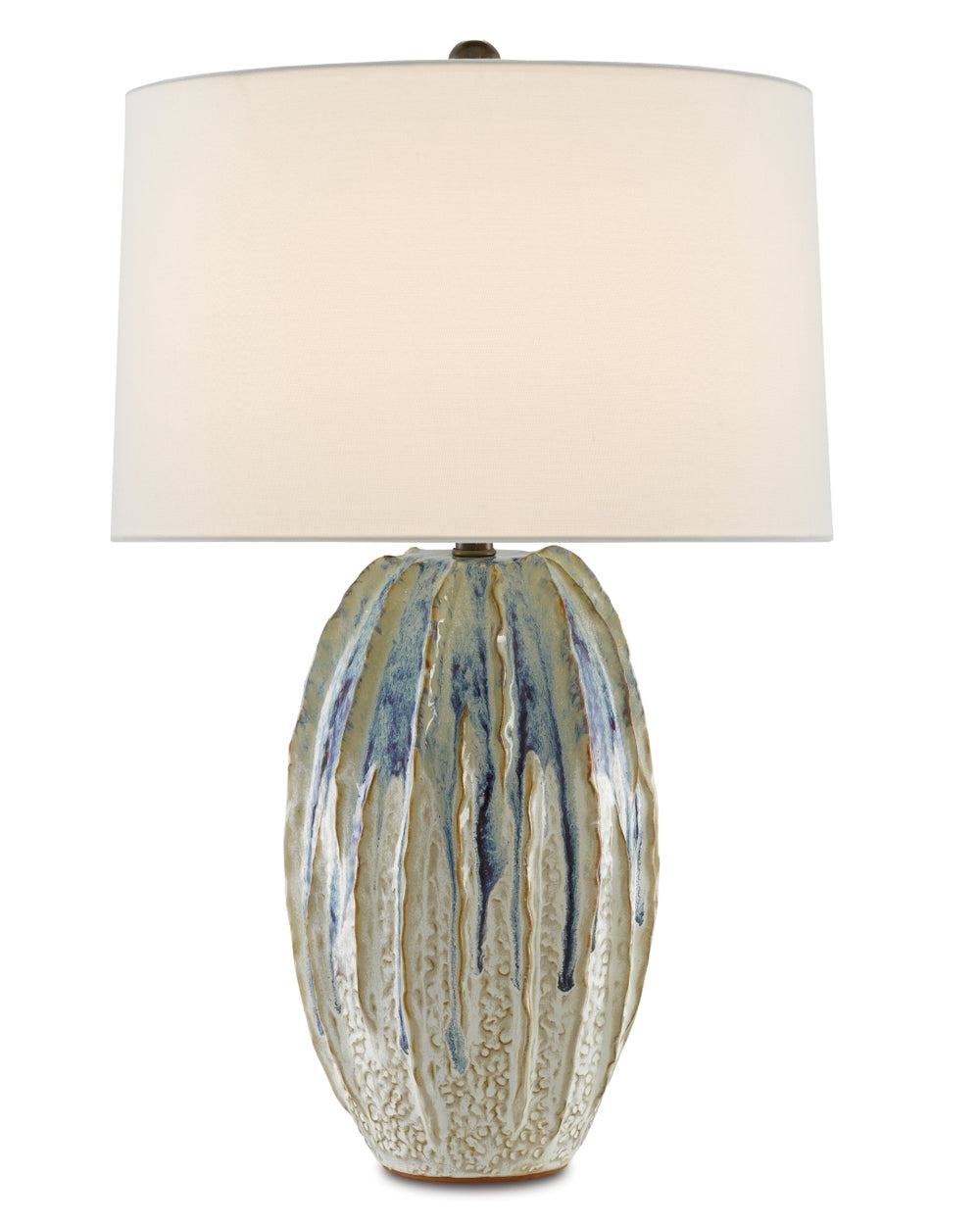 Montmartre Ivory Table Lamp with Purple Glazes and Off-White Linen Shade - Elegant Home Décor Accent