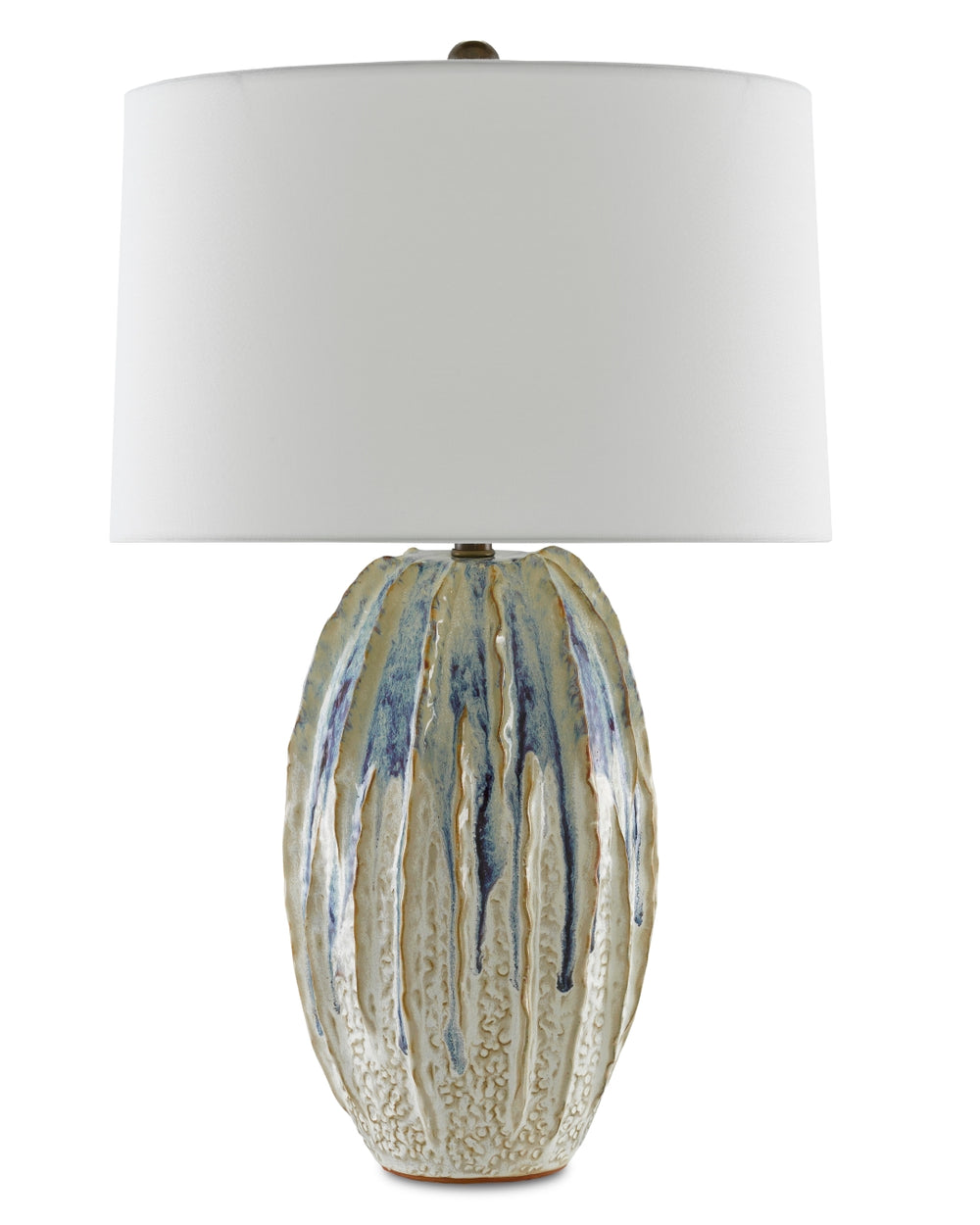 Montmartre Ivory Table Lamp with Purple Glazes and Off-White Linen Shade - Elegant Home Décor Accent