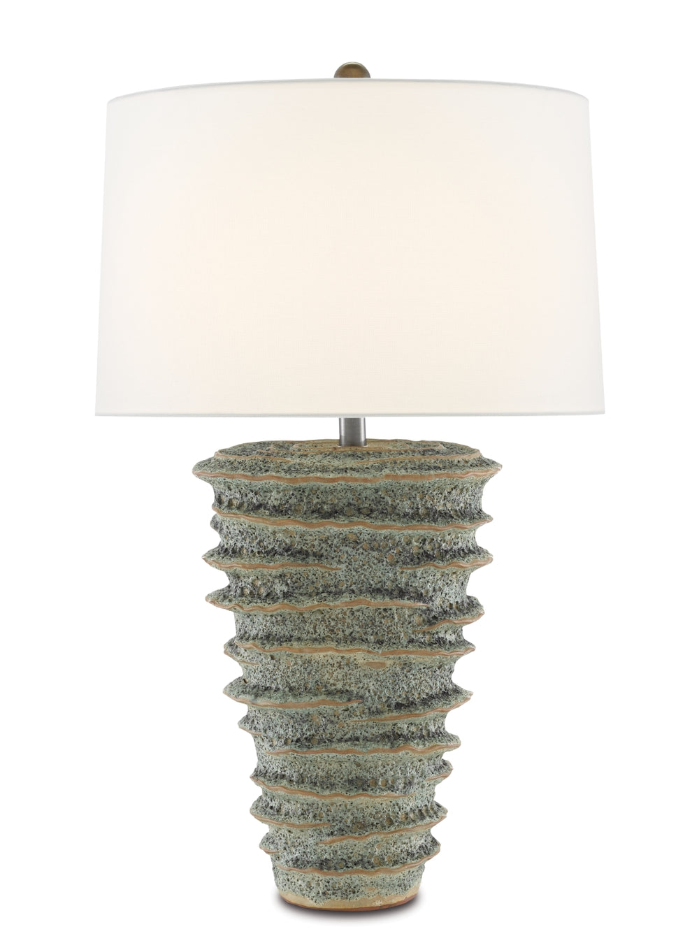 Sunken Green Table Lamp - Unique Moss Glazed Ceramic Design, Vintage-Inspired Home Lighting Accent