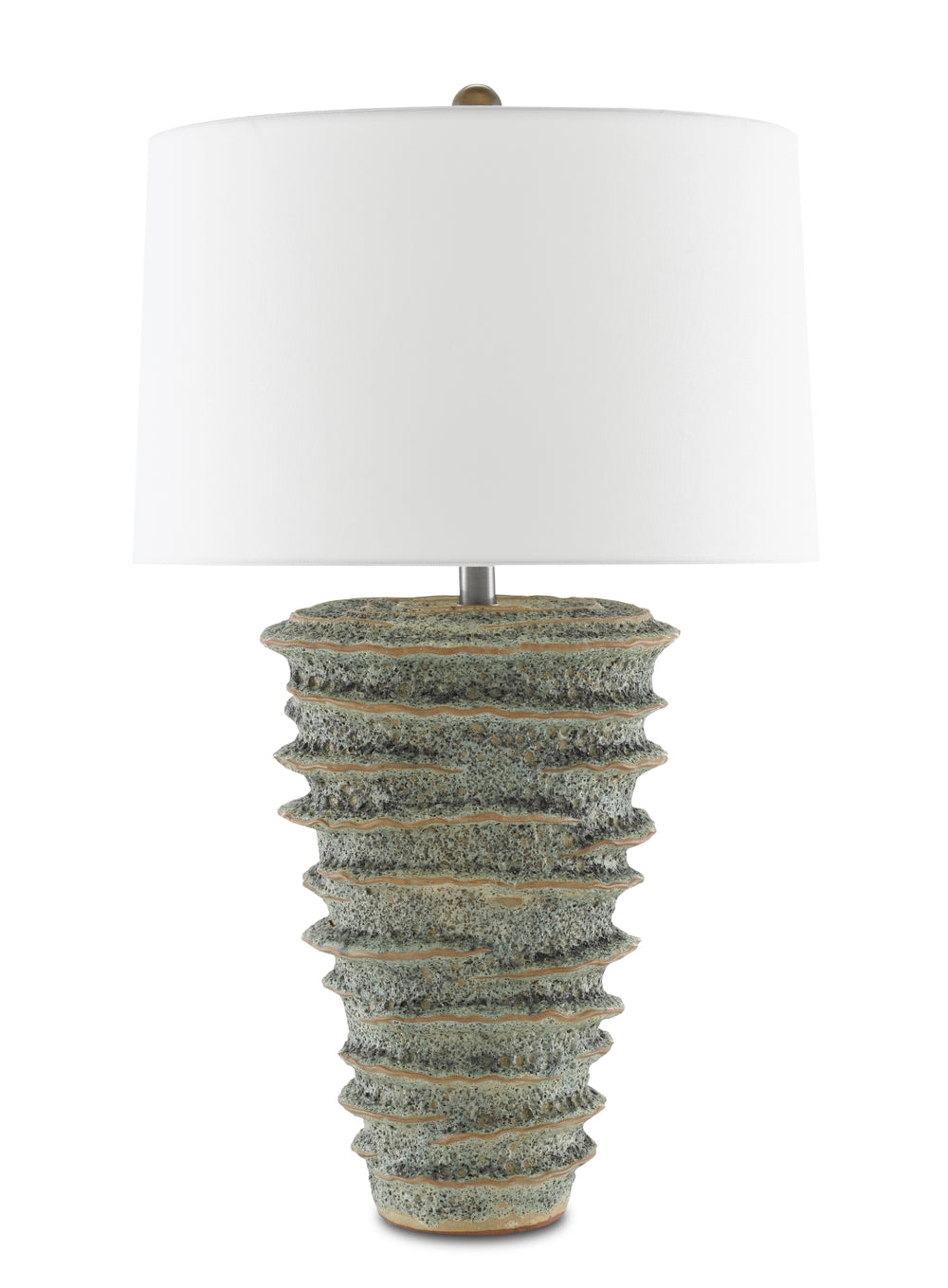 Sunken Green Table Lamp - Unique Moss Glazed Ceramic Design, Vintage-Inspired Home Lighting Accent