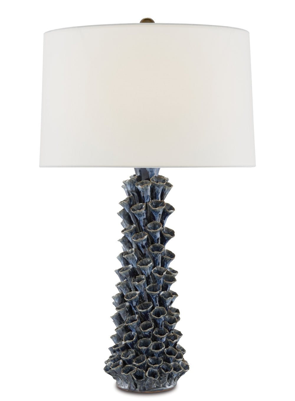 Sunken Blue Table Lamp - Handcrafted Ceramic with Floral Design, 3-Way Switch, Elegant Home Accent