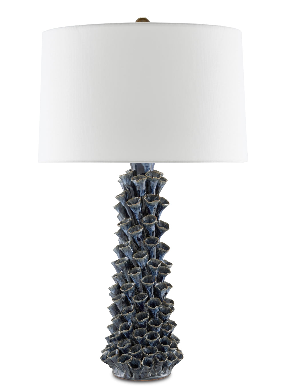 Sunken Blue Table Lamp - Handcrafted Ceramic with Floral Design, 3-Way Switch, Elegant Home Accent