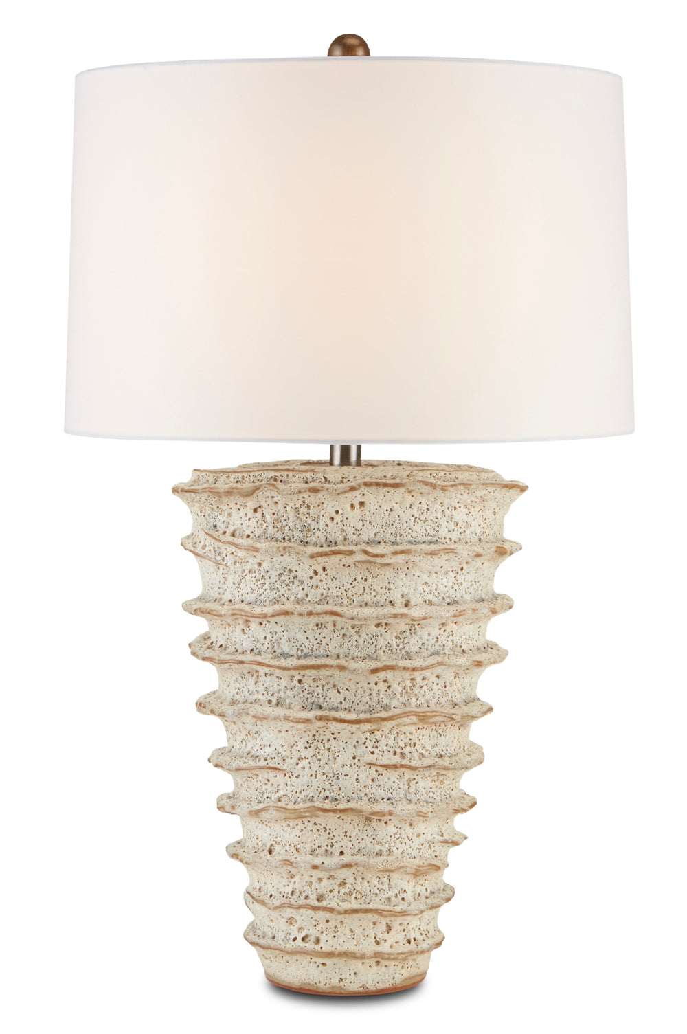 Salima Table Lamp - Artisan-Crafted Ceramic with White Moss Glaze, Elegant Off-White Linen Shade