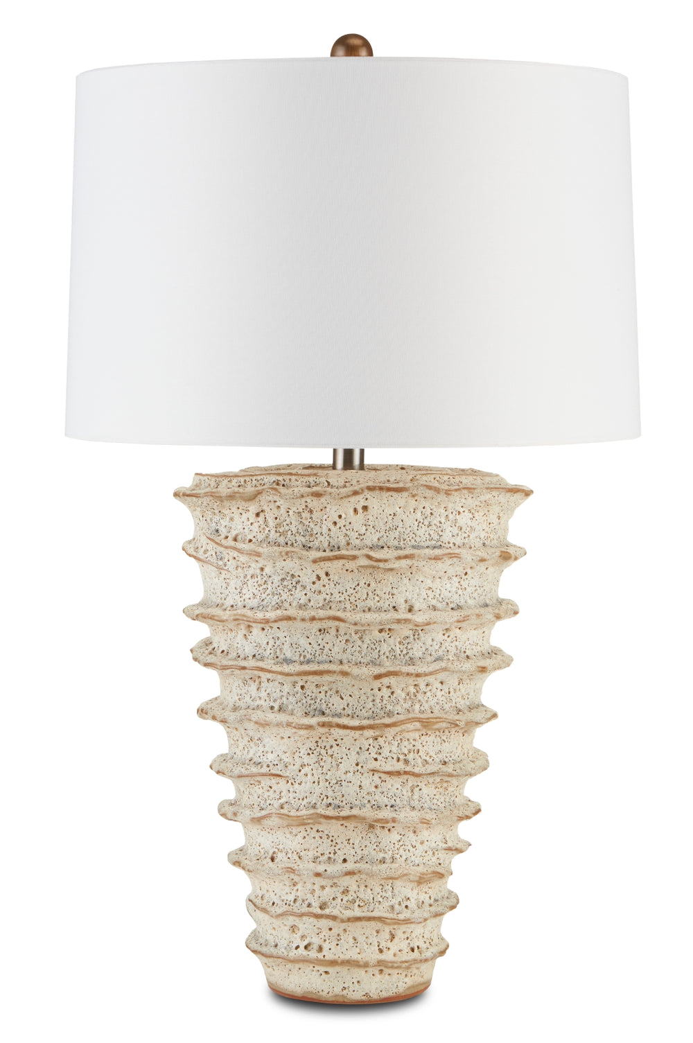 Salima Table Lamp - Artisan-Crafted Ceramic with White Moss Glaze, Elegant Off-White Linen Shade