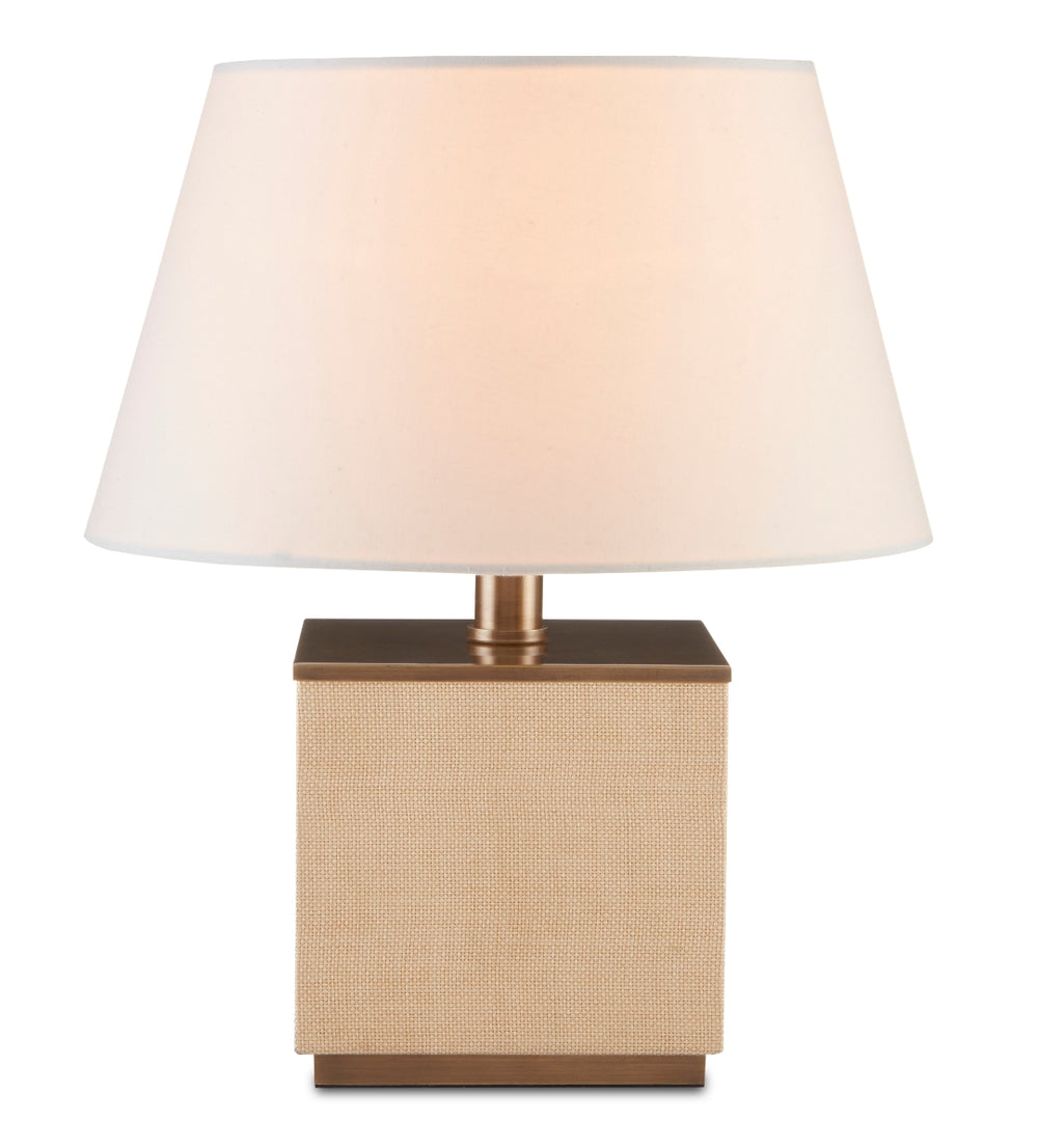 Eloise Mini Table Lamp - Elegant Brass & Natural Raffia Design with Ivory Shade for Modern Spaces