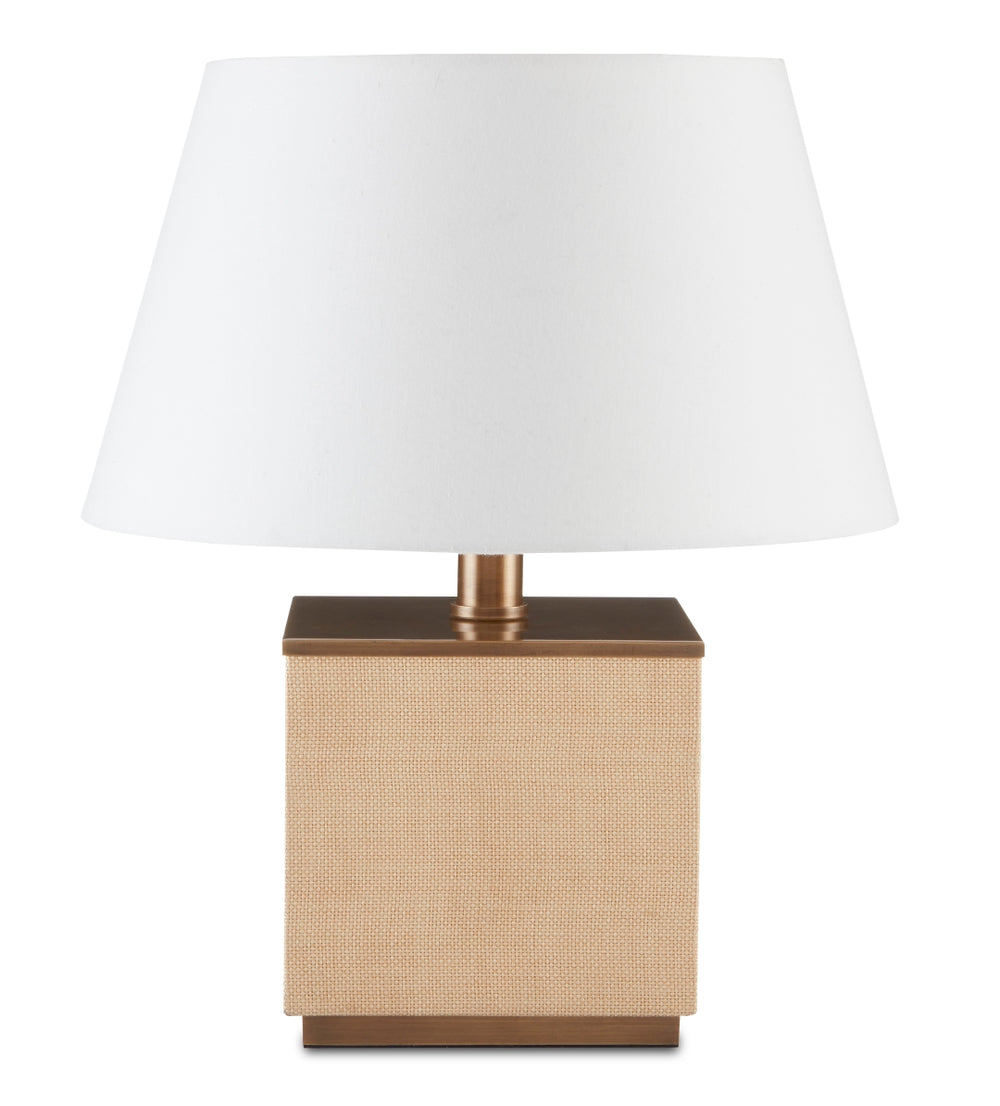 Eloise Mini Table Lamp - Elegant Brass & Natural Raffia Design with Ivory Shade for Modern Spaces