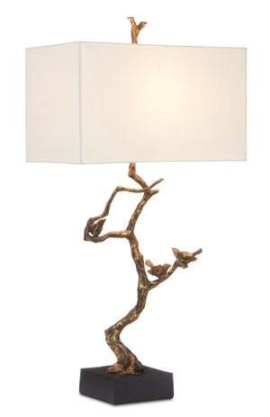 Shadows Table Lamp - Elegant Antique Brass Design with Nature-Inspired Twigs & Black Marble Base