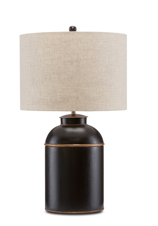 London Black Table Lamp – Elegant Wrought Iron Design with Gold Accents & Natural Linen Shade, 27.5"