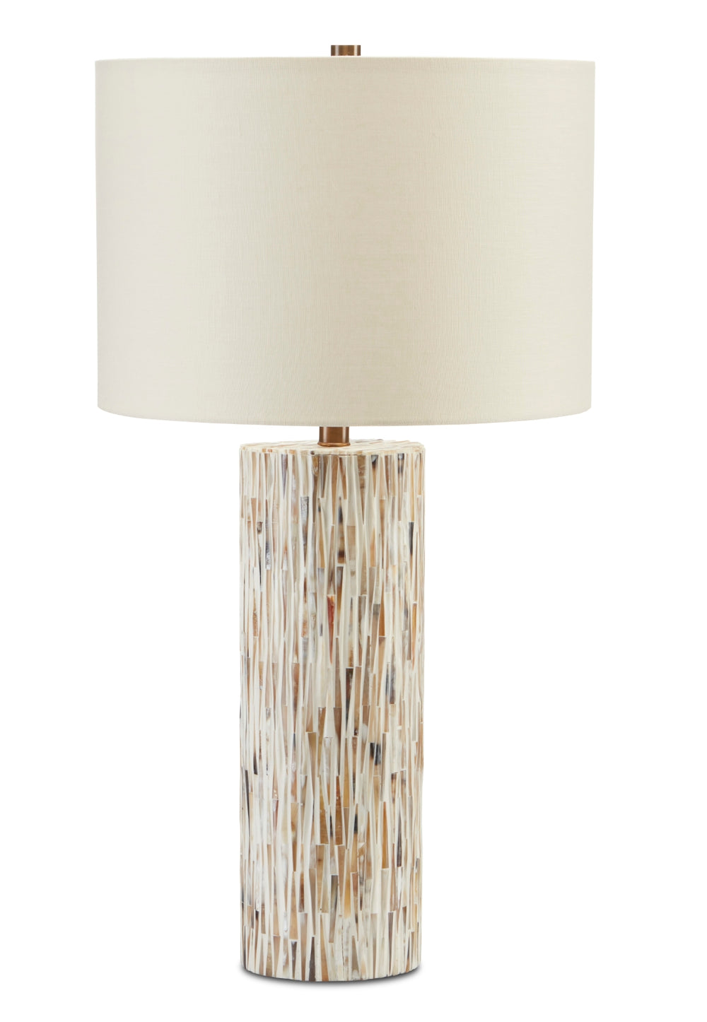 Aquila Table Lamp - Elegant Bone Mosaic Design with Antique Brass Finish and White Drum Shade