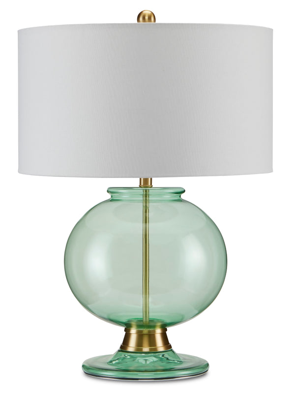 Jocasta Green Table Lamp - Elegant Emerald Glass with Brass Finish, Perfect for Any Room Décor