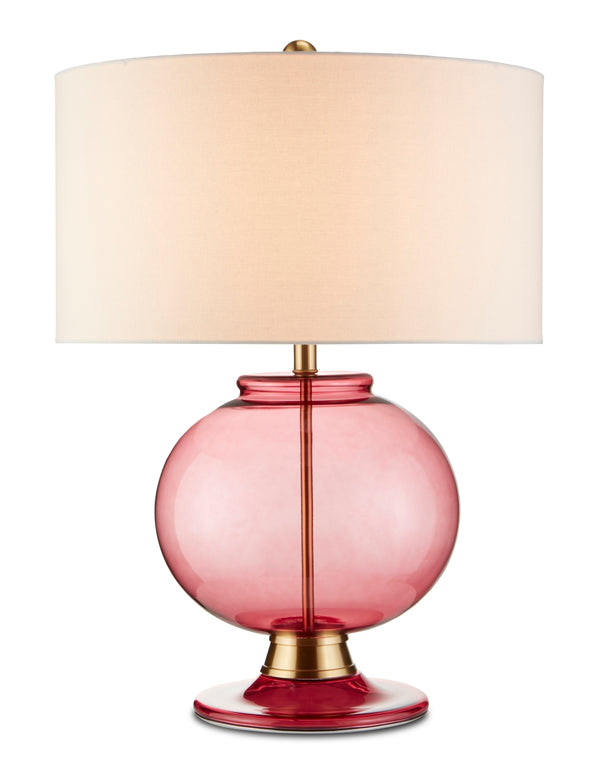 Jocasta Red Table Lamp - Stunning Clear Glass & Brass Finish, 3-Way Knob, Perfect for Any Room