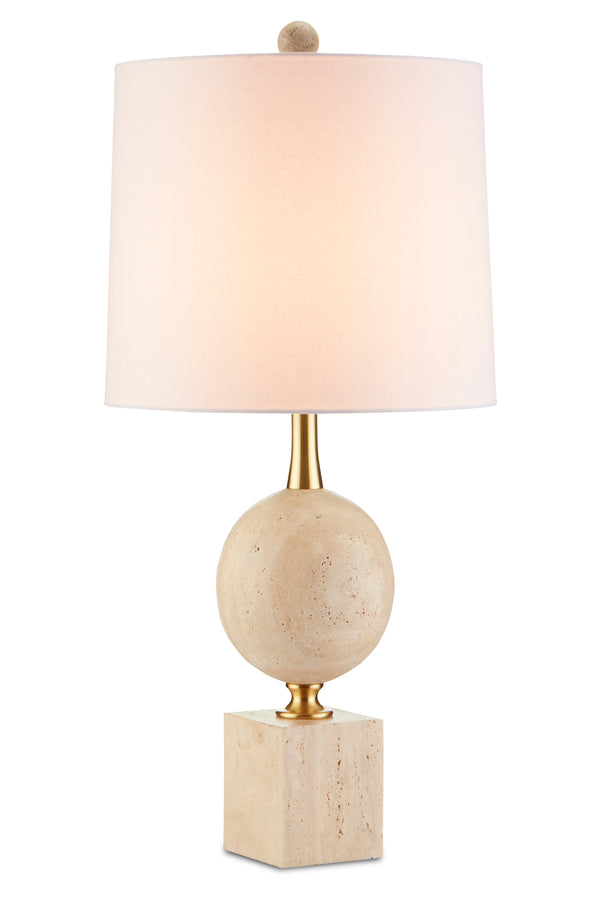 Adorno Table Lamp - Modern Beige Marble Design with Antique Brass Accents for Elegant Lighting