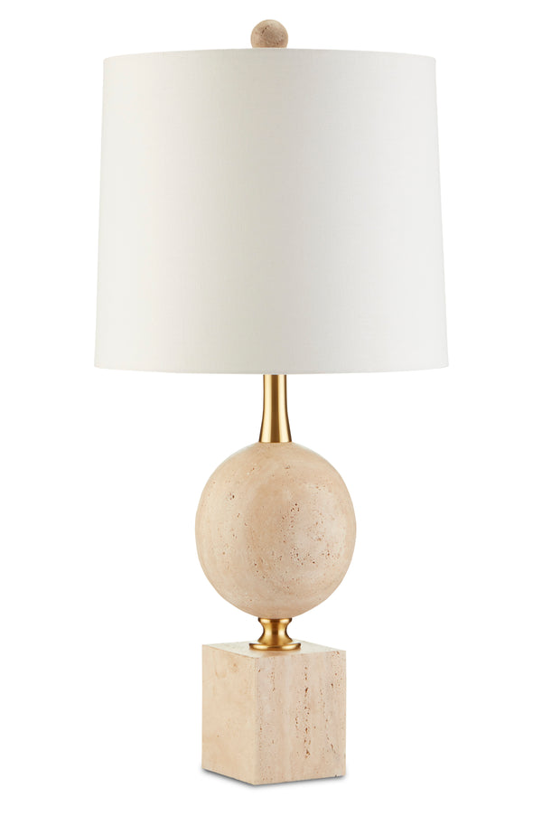 Adorno Table Lamp - Modern Beige Marble Design with Antique Brass Accents for Elegant Lighting
