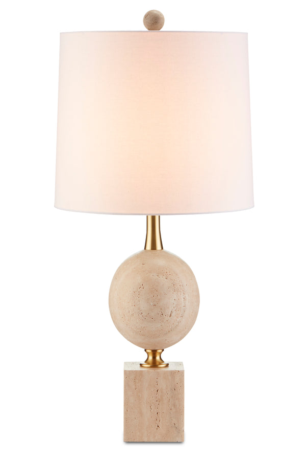 Adorno Table Lamp - Modern Beige Marble Design with Antique Brass Accents for Elegant Lighting