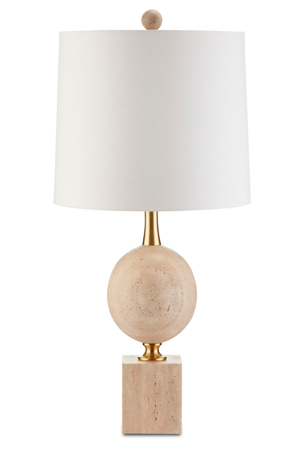 Adorno Table Lamp - Modern Beige Marble Design with Antique Brass Accents for Elegant Lighting