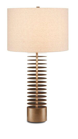 Walwyn Table Lamp - Contemporary Design with Antique Brass Finish, 3-Way Switch & Natural Linen Shade