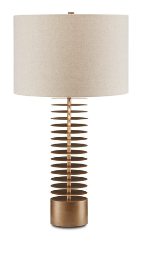 Walwyn Table Lamp - Contemporary Design with Antique Brass Finish, 3-Way Switch & Natural Linen Shade