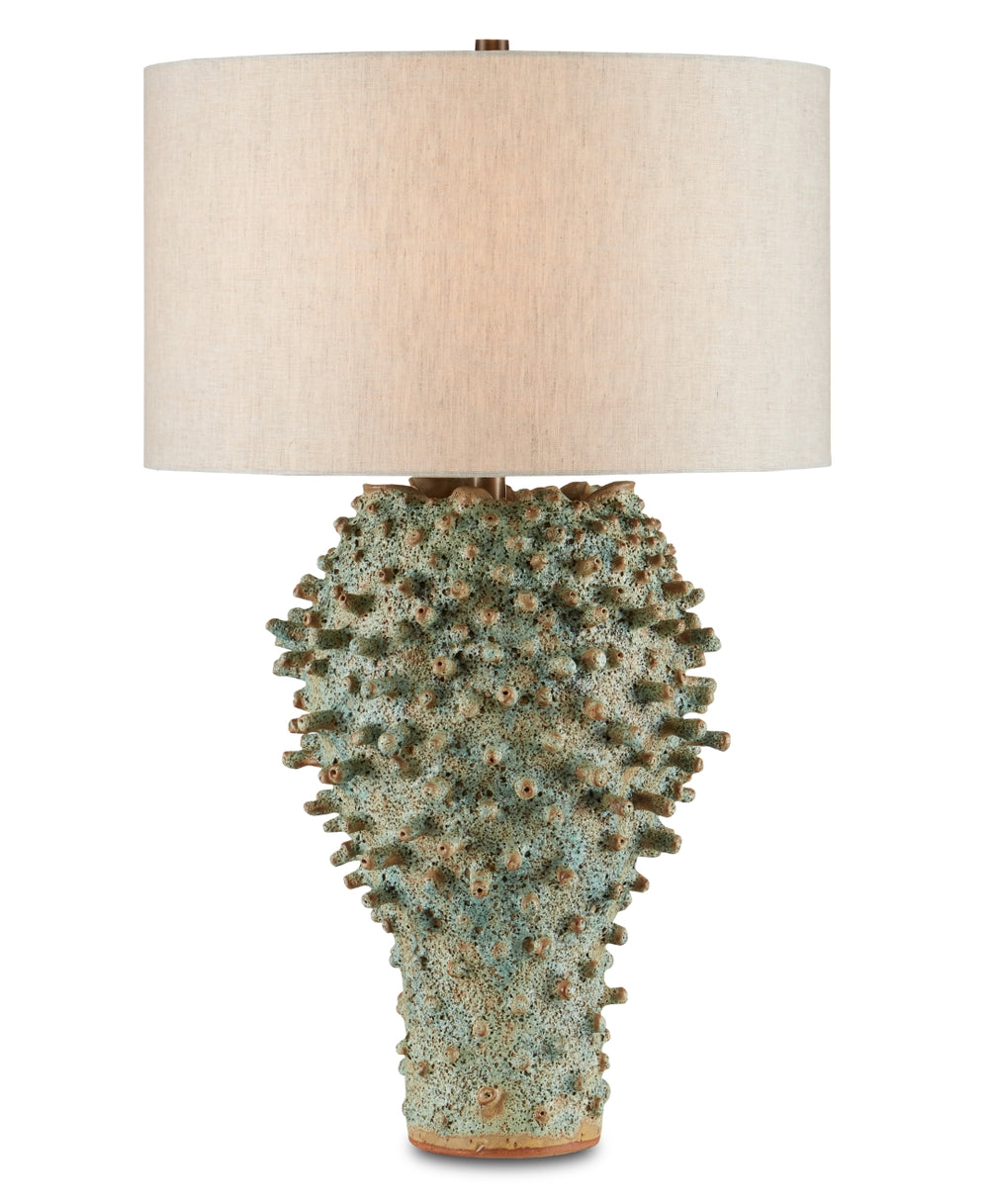 Sea Urchin Green Table Lamp - Handcrafted Terracotta Artistry with Moss Green Reactive Glaze