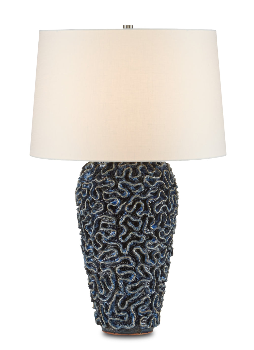 Milos Blue Table Lamp - Hand-Thrown Ceramic Design with Deep Reactive Finish, Unique Coral Texture