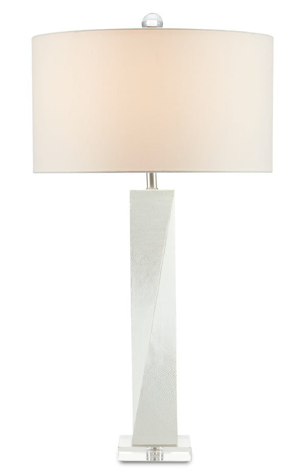 Chatto Elegant White Table Lamp with Twisted Body, Faux Shagreen & Crystal Base - 31" Height