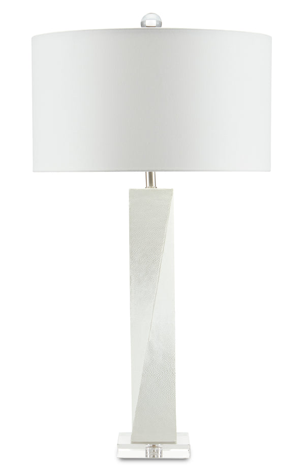 Chatto Elegant White Table Lamp with Twisted Body, Faux Shagreen & Crystal Base - 31" Height