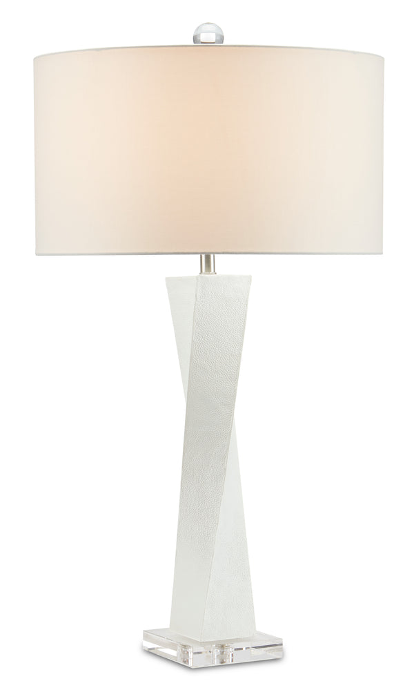 Chatto Elegant White Table Lamp with Twisted Body, Faux Shagreen & Crystal Base - 31" Height