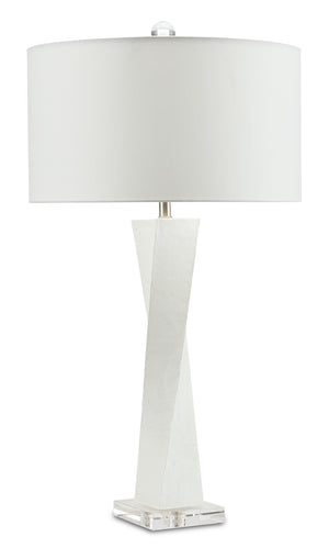 Chatto Elegant White Table Lamp with Twisted Body, Faux Shagreen & Crystal Base - 31" Height