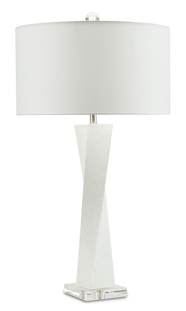 Chatto Elegant White Table Lamp with Twisted Body, Faux Shagreen & Crystal Base - 31" Height