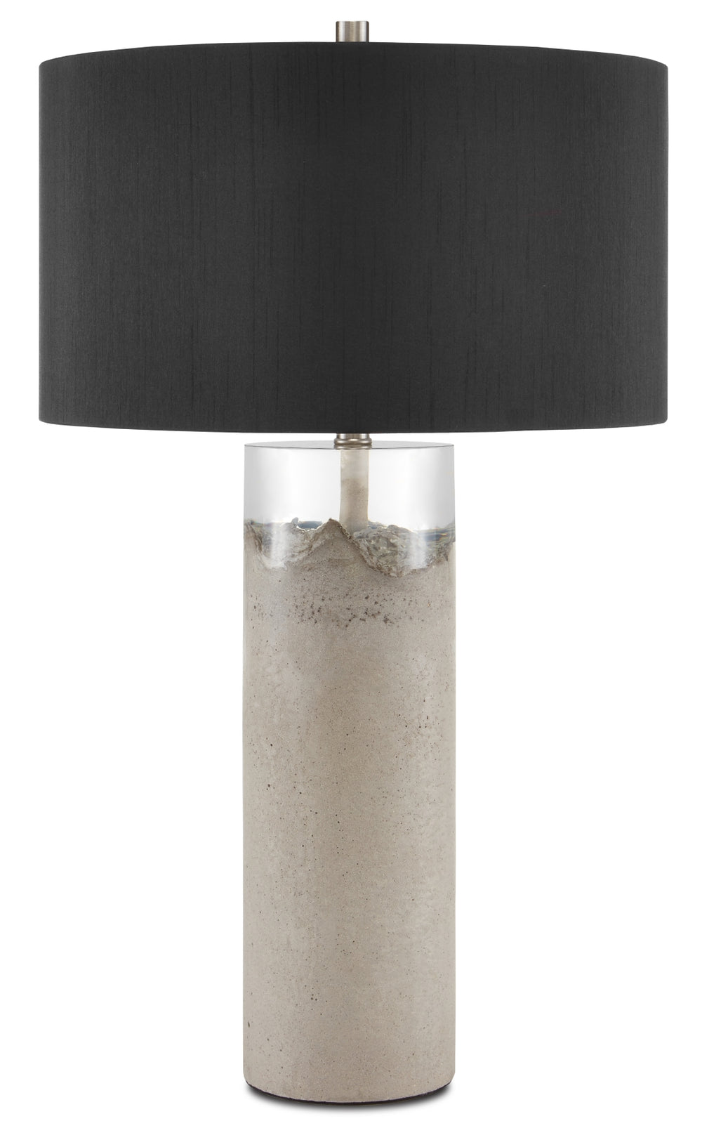 Edfu Table Lamp - Elegant Concrete Design with Clear Resin, Black Silk Shade, 30-Inch Height, 100W