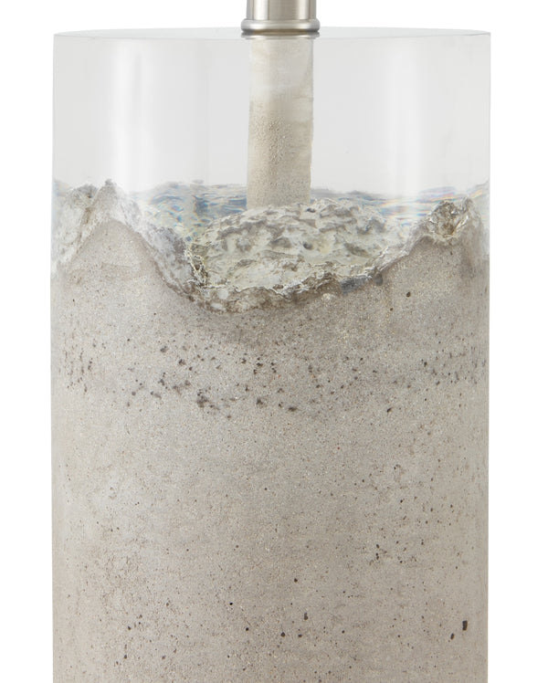 Edfu Table Lamp - Elegant Concrete Design with Clear Resin, Black Silk Shade, 30-Inch Height, 100W