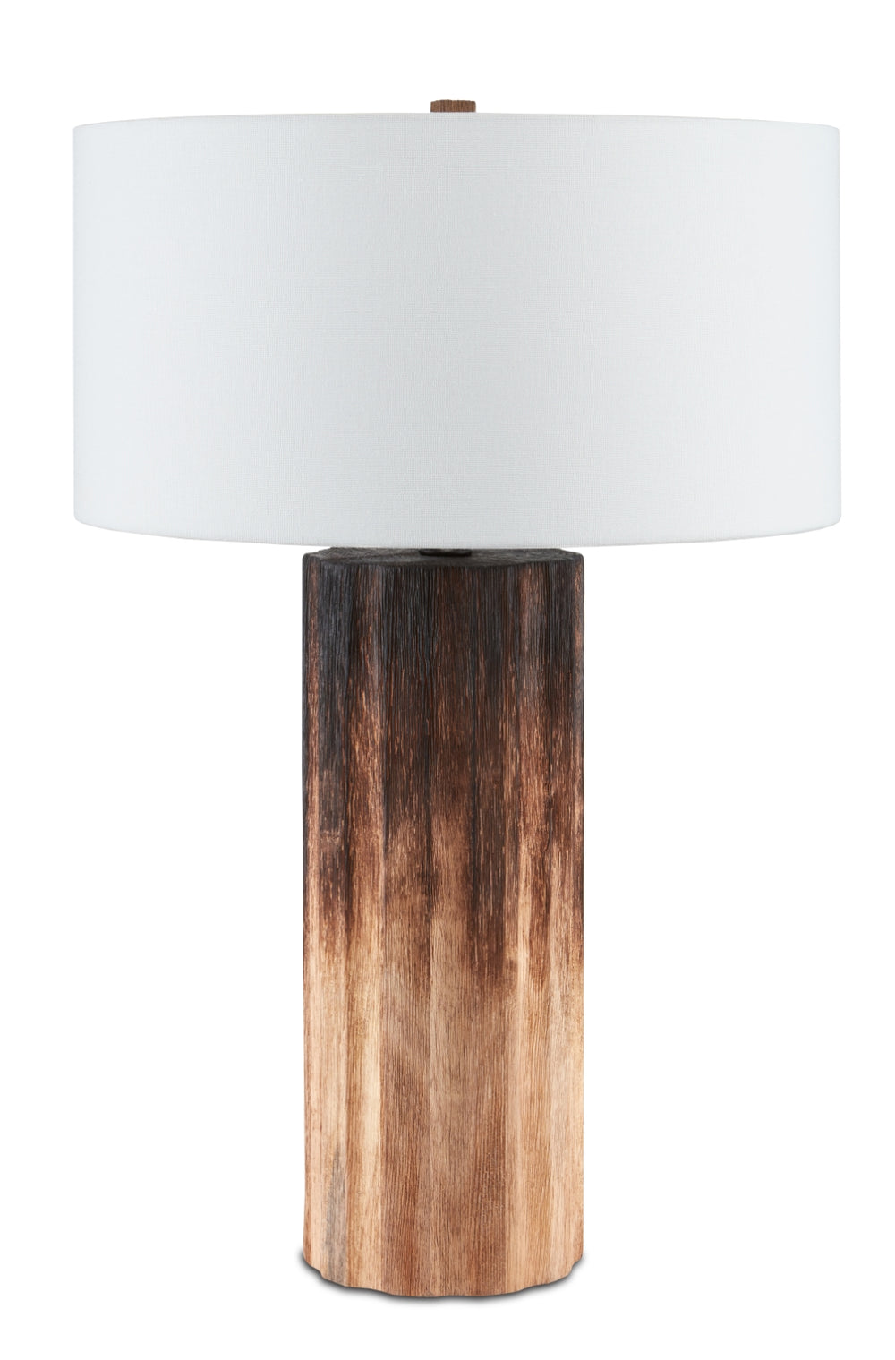 Tendai Table Lamp – Elegant Shou Sugi Ban Wood Design with White Linen Shade for Home Décor