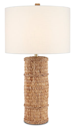 Azores Natural Water Hyacinth Table Lamp - Eco-Friendly Design with Oatmeal Linen Shade, 150W Max